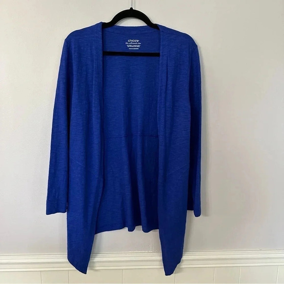 Chico's The Ultimate Tee Cotton Slub Cardigan Royal Blue Long Sleeve Size S GUC - Picture 2 of 7